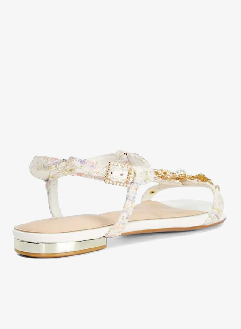 Dune London Floral Embellished Ankle Strap Flat Sandals